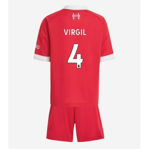 Stroje piłkarskie Liverpool Virgil van Dijk #4 Koszulka Podstawowej dla dzieci 2025-26 Krótki Rękaw (+ szorty)